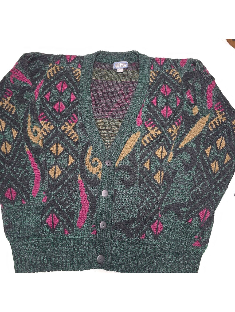 Vintage 90s Sir William Geometric Cardigan Sweater Mens L Coogi Style Grandpa